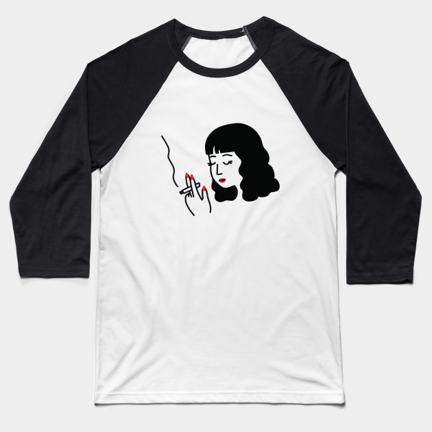 Smoking Girl Baseball T-Shirt by Ashleigh Green Studios